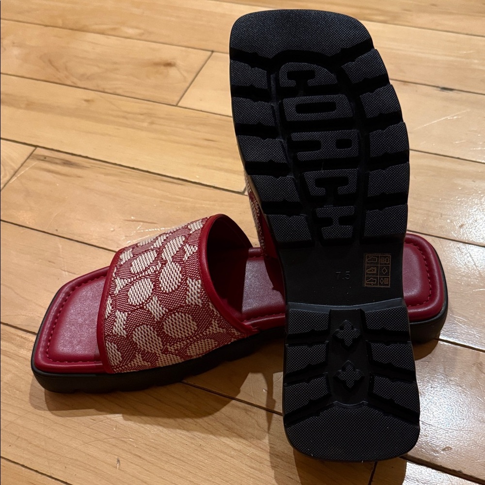 Coach Red and Cream Slide Sandals - Picture 3 of 8
